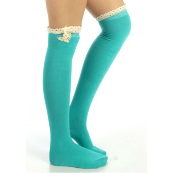 Ginga's Galleria Accessories - Turquoise Button Lace Top Over the Knee Socks